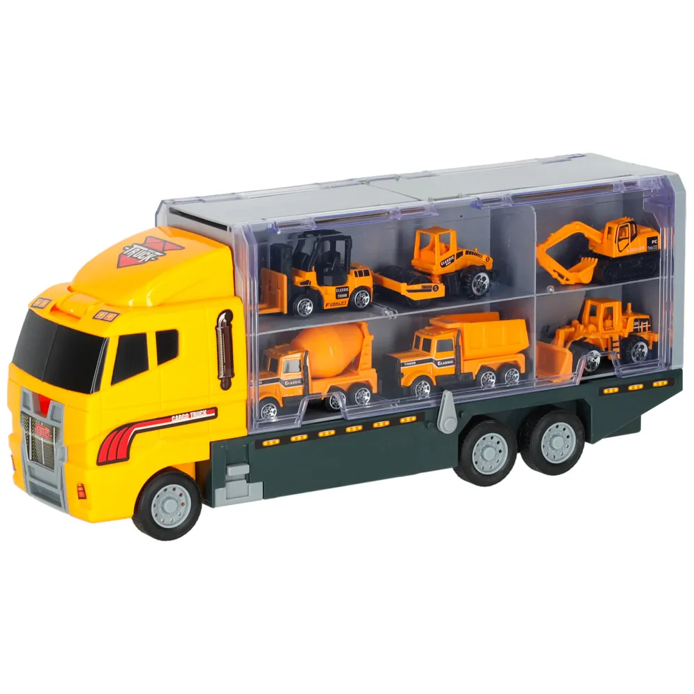 Transporter ciężarówka TIR wyrzutnia + metalowe auta maszyny budowlane - obrazek 2