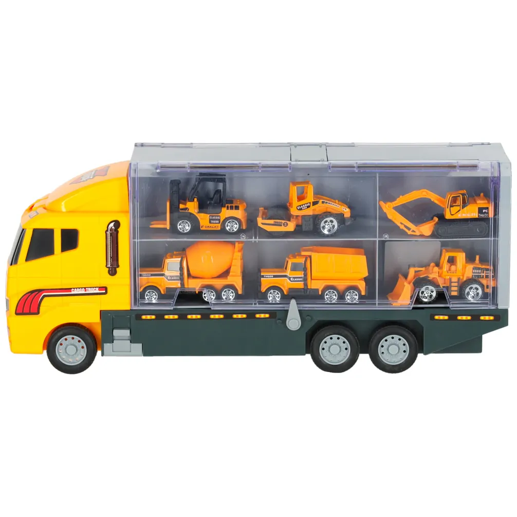 Transporter ciężarówka TIR wyrzutnia + metalowe auta maszyny budowlane - obrazek 3