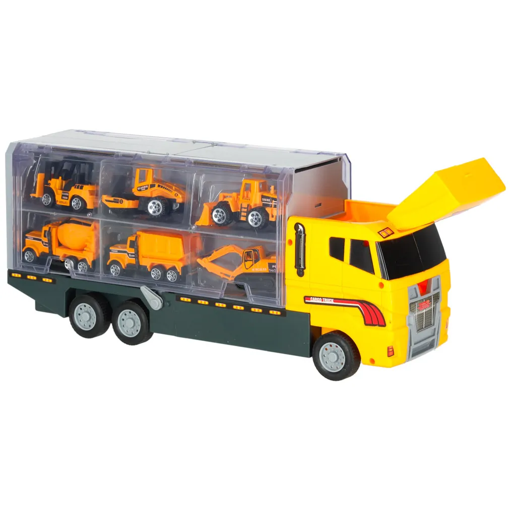 Transporter ciężarówka TIR wyrzutnia + metalowe auta maszyny budowlane - obrazek 7