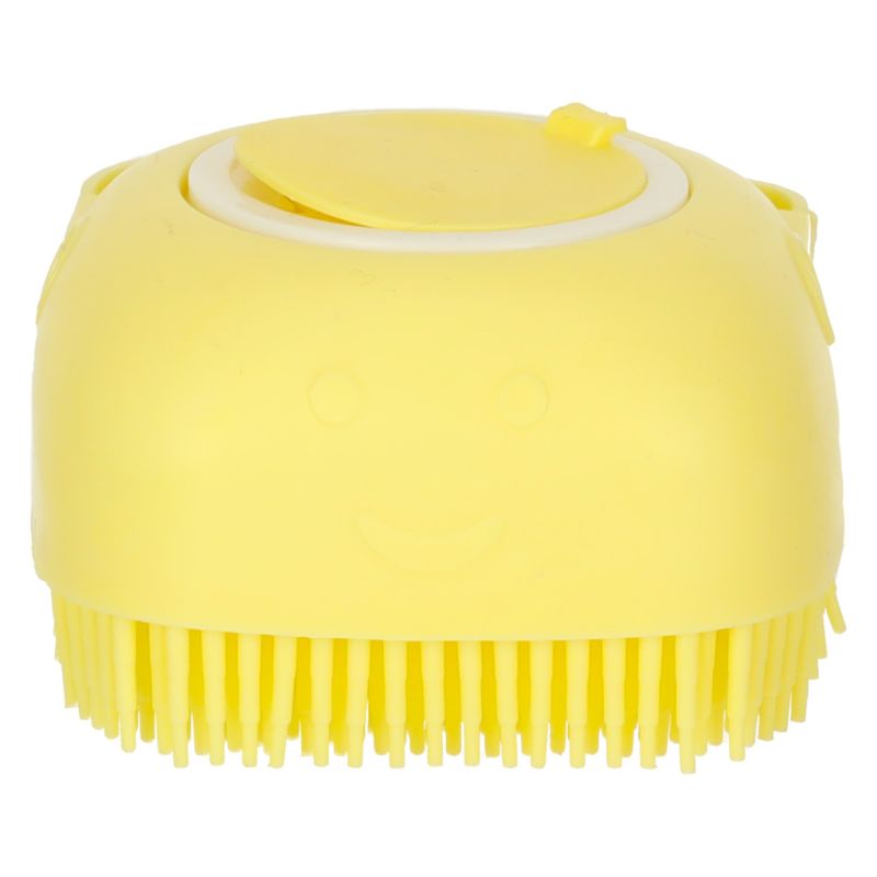 Szczotka silikonowa czyścik myjka do mycia psów kotów z dozownikiem żółta - obrazek 3