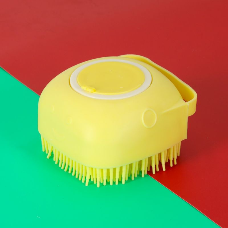 Szczotka silikonowa czyścik myjka do mycia psów kotów z dozownikiem żółta - obrazek 10
