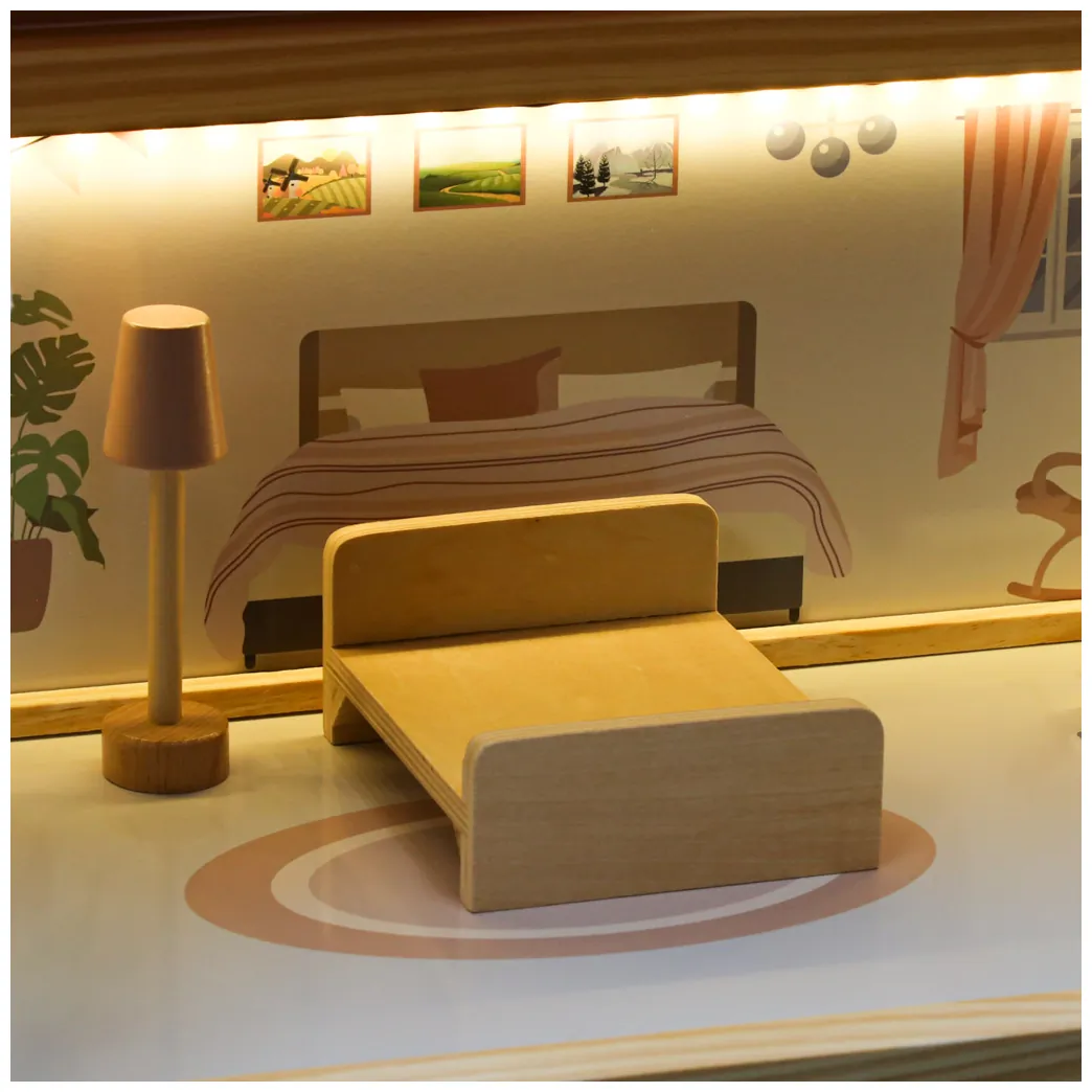 Domek dla lalek drewniany mebelki 78cm róż LED - obrazek 10
