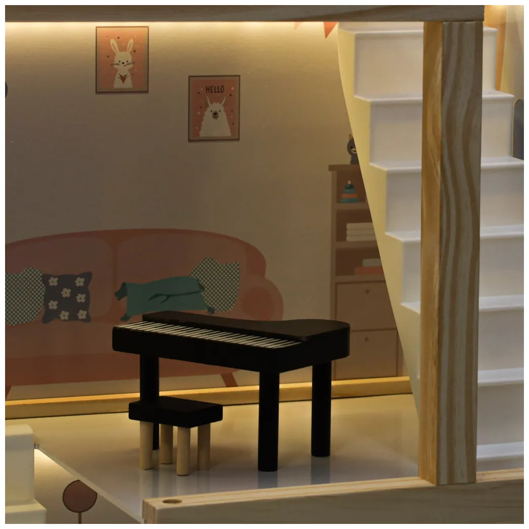 Domek dla lalek drewniany mebelki 78cm róż LED - obrazek 13