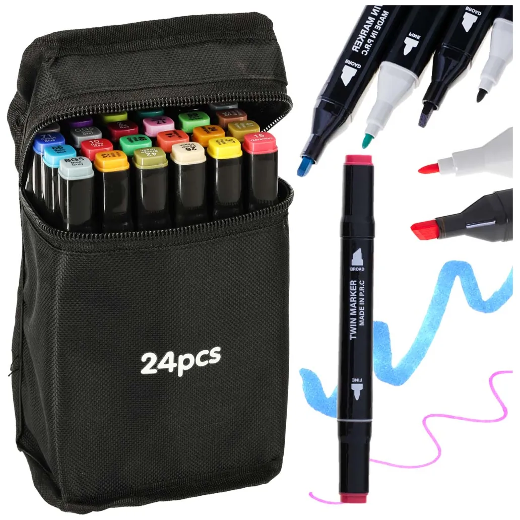 Markery dwustronne mazaki alkoholowe w etui 24 + podstawka - obrazek 11