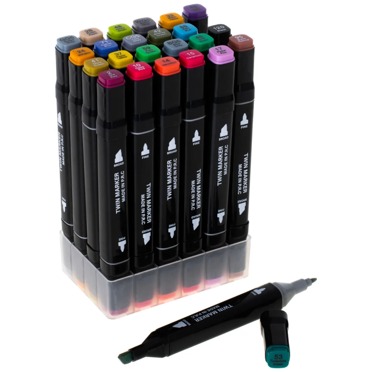 Markery dwustronne mazaki alkoholowe w etui 24 + podstawka - obrazek 3