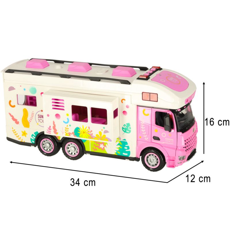 Kamper zdalnie sterowany na pilota samochód kempingowy auto 2,4GHz dźwięki światła akcesoria różowy - obrazek 17