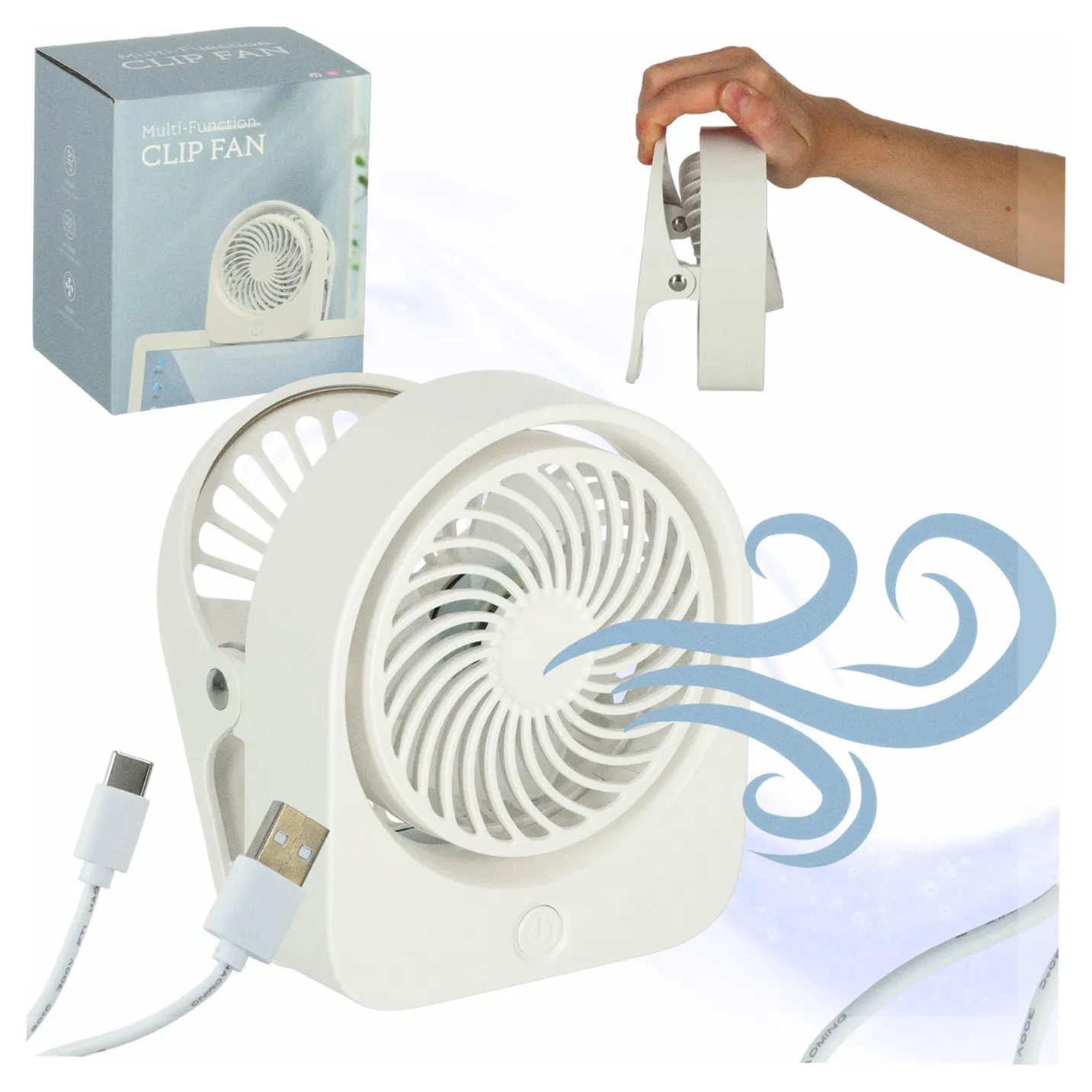 Wentylator biurkowy wiatrak z klipsem bezprzewodowy USB chłodzenie 3 poziomy mocy 11,5cm biały - obrazek 11