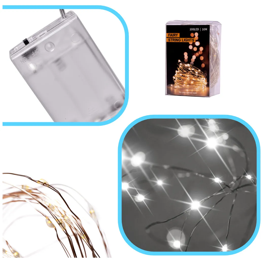 Lampki LED druciki dekoracyjne świąteczne choinkowe 10m 100LED zimny biały - obrazek 3