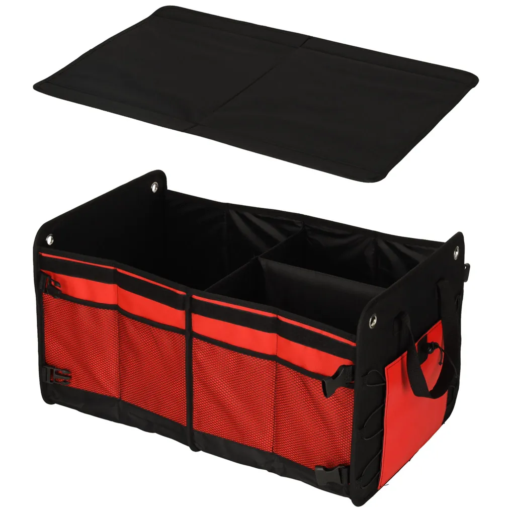 Organizer do bagażnika auta 56L XXL wzmocniony składany z klapą czarno-czerwony - obrazek 3