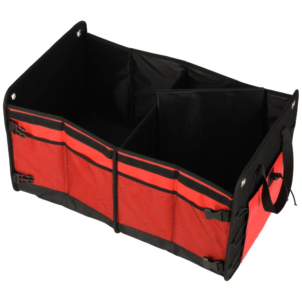 Organizer do bagażnika auta 56L XXL wzmocniony składany z klapą czarno-czerwony - obrazek 4
