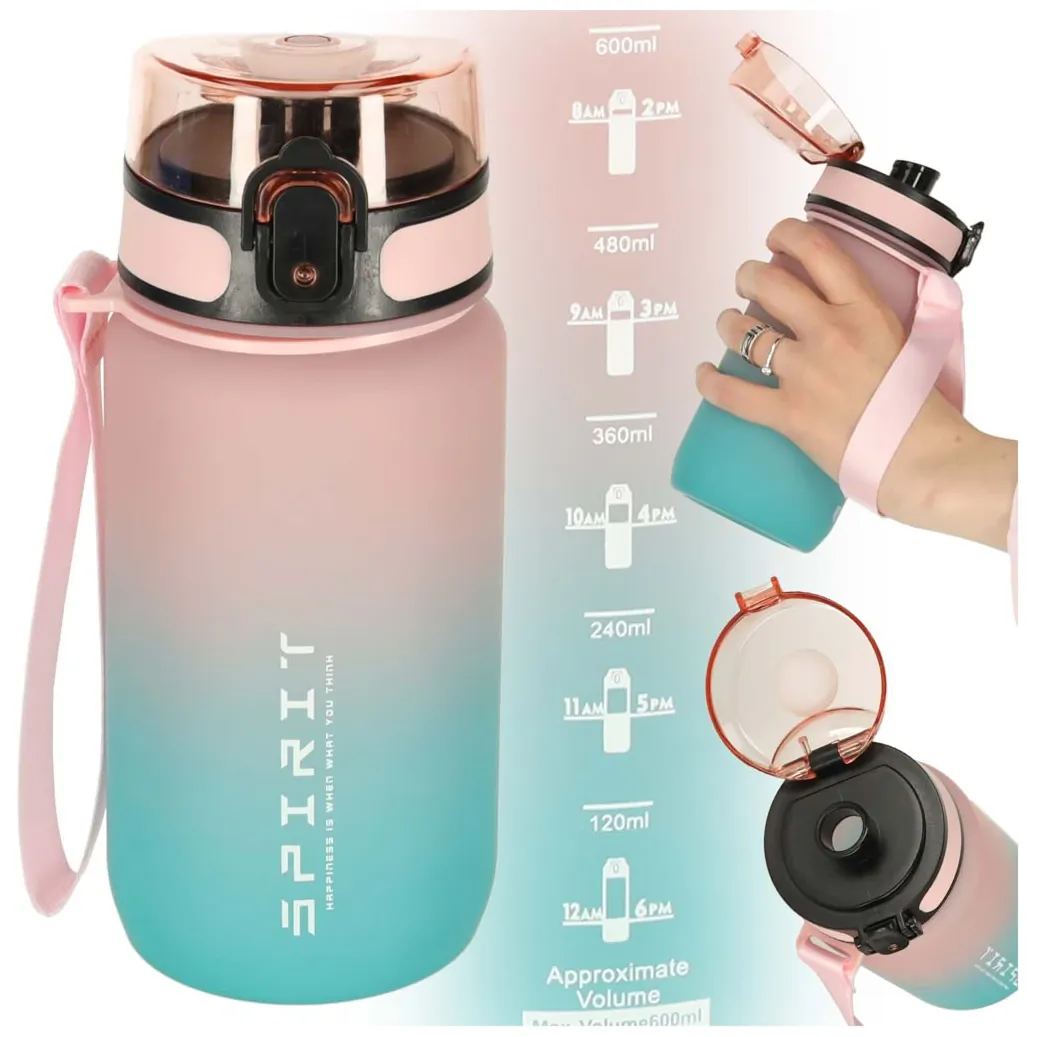 Butelka na wodę bidon z ustnikiem sportowy BPA FREE 600ml różowo-niebieski