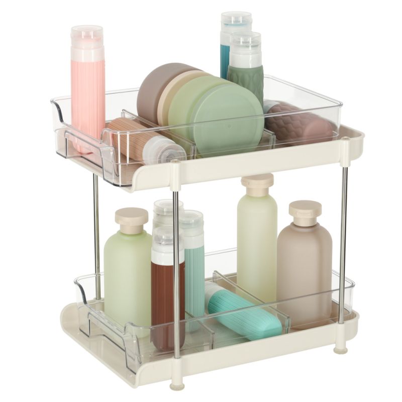 Organizer stojak na biurko do kuchni łazienki wysuwana półka z przegrodami na kosmetyki akrylowy 2-poziomowy - obrazek 5