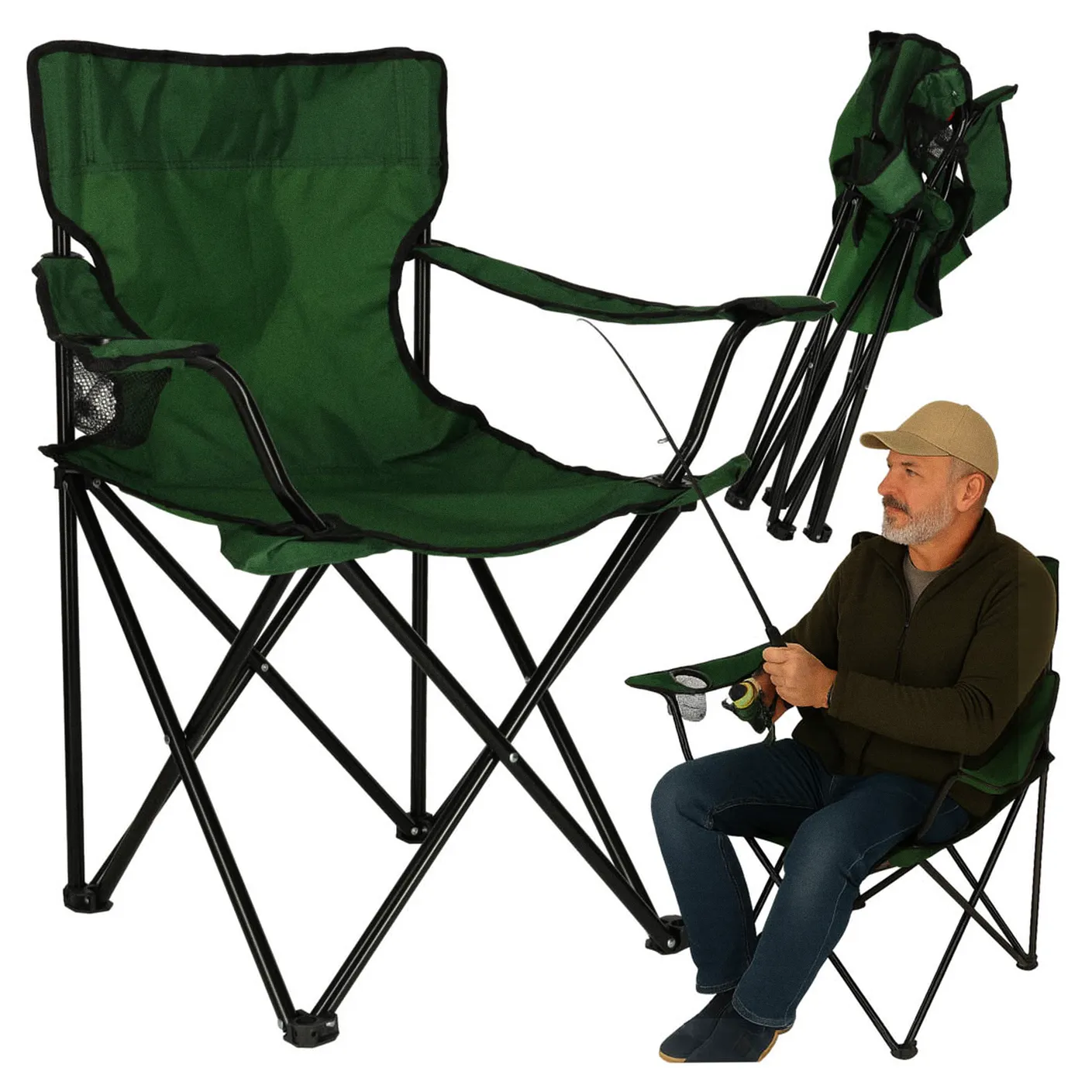 Krzesło składane wędkarskie LUARO turystyczne kempingowe na ryby zielone
