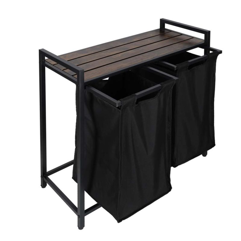 Kosz na pranie bieliznę 2 komory z półką blatem pojemnik loft 80l - obrazek 12