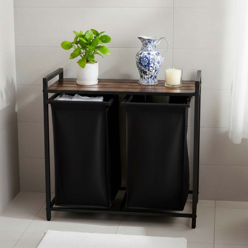 Kosz na pranie bieliznę 2 komory z półką blatem pojemnik loft 80l - obrazek 13