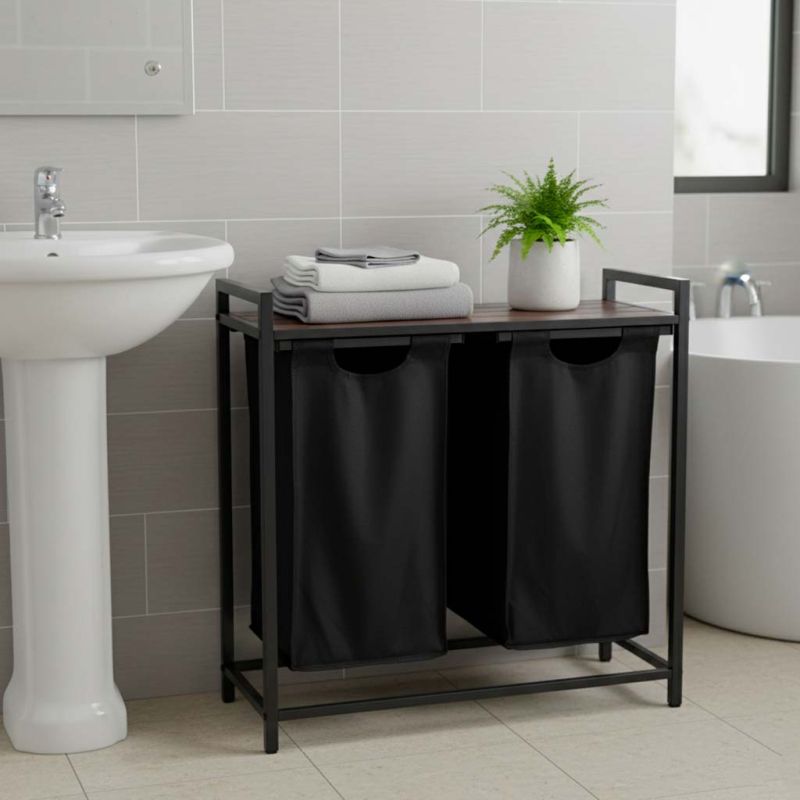 Kosz na pranie bieliznę 2 komory z półką blatem pojemnik loft 80l - obrazek 14