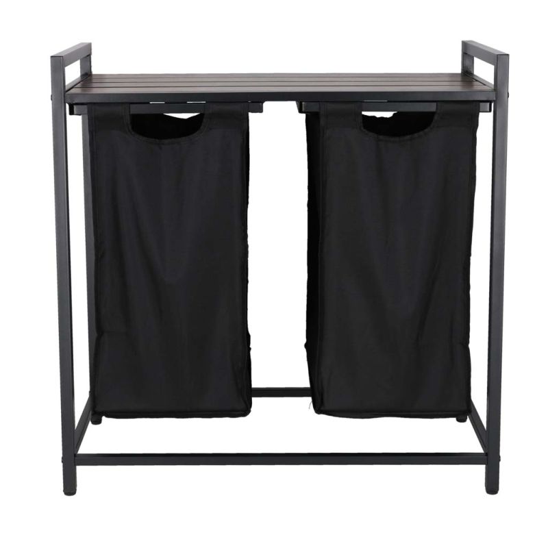 Kosz na pranie bieliznę 2 komory z półką blatem pojemnik loft 80l - obrazek 5