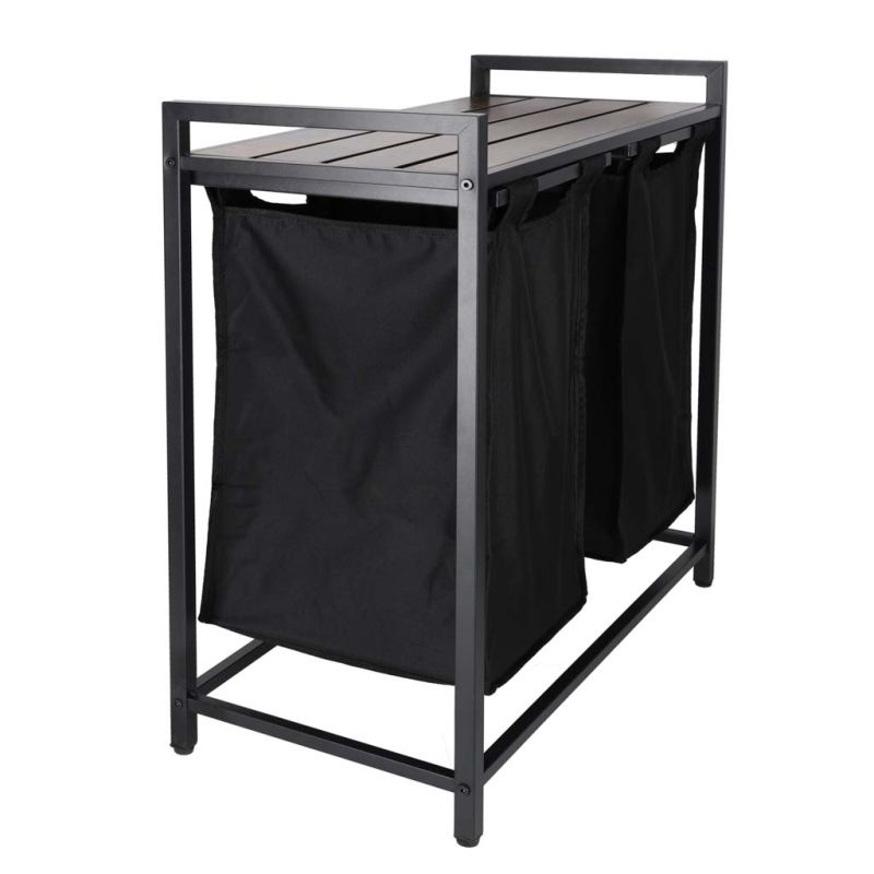 Kosz na pranie bieliznę 2 komory z półką blatem pojemnik loft 80l - obrazek 6