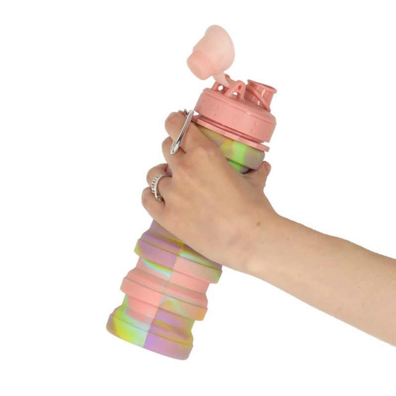 Butelka na wodę bidon silikonowy składany z uchwytem BPA FREE 500ml tęczowy - obrazek 11