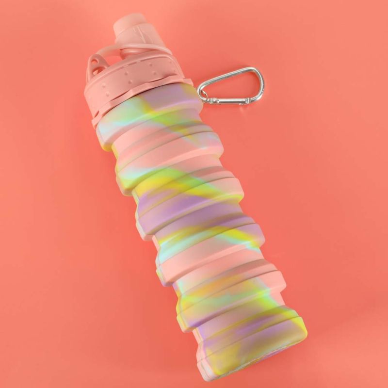 Butelka na wodę bidon silikonowy składany z uchwytem BPA FREE 500ml tęczowy - obrazek 13