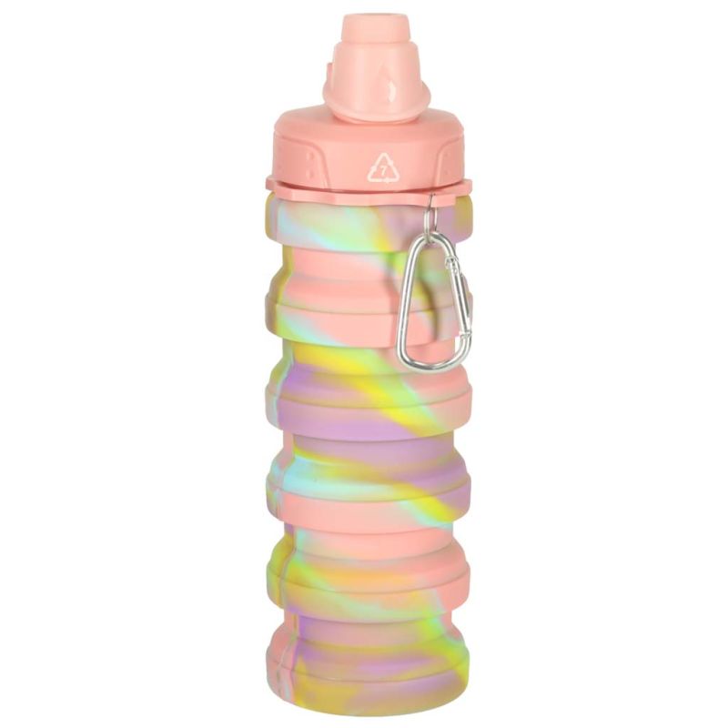 Butelka na wodę bidon silikonowy składany z uchwytem BPA FREE 500ml tęczowy - obrazek 4