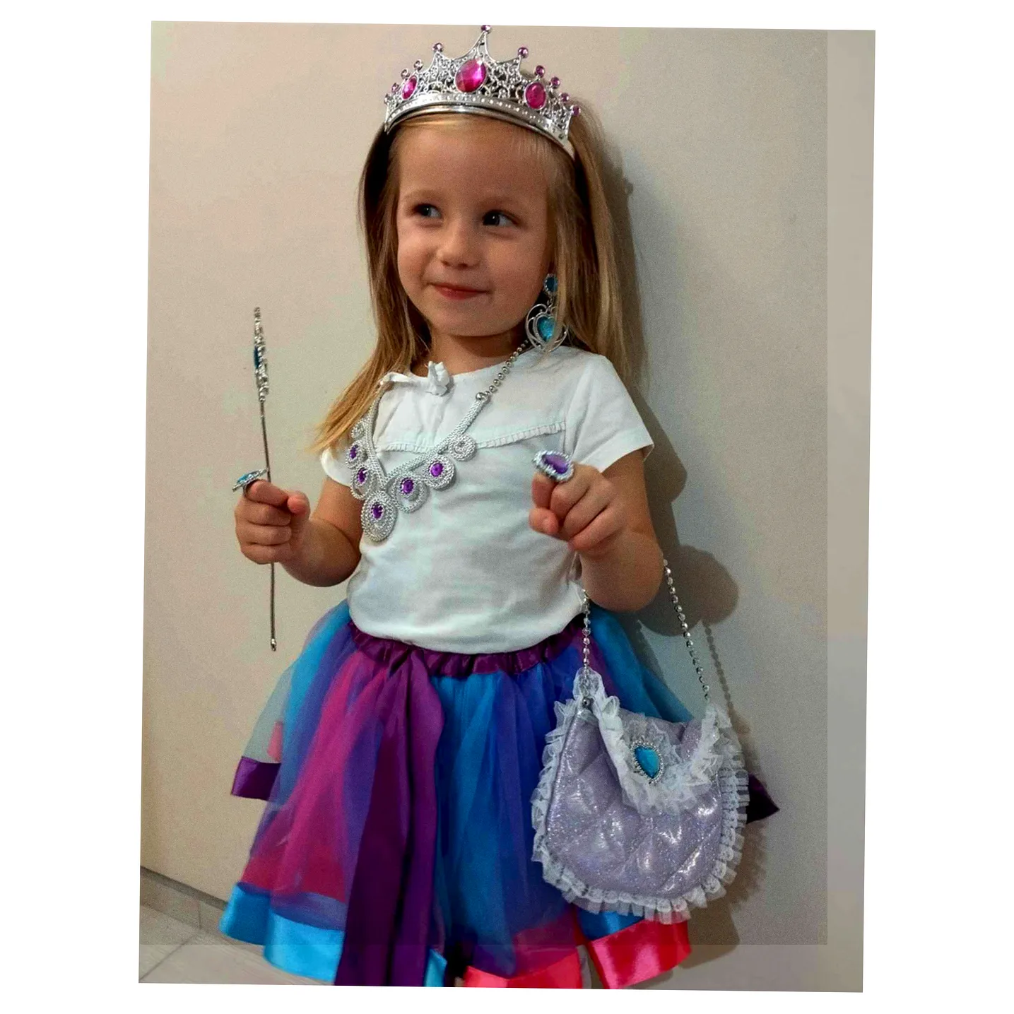 Kostium strój karnawałowy przebranie królowa księżniczka korona torebka 9 elementów - obrazek 6