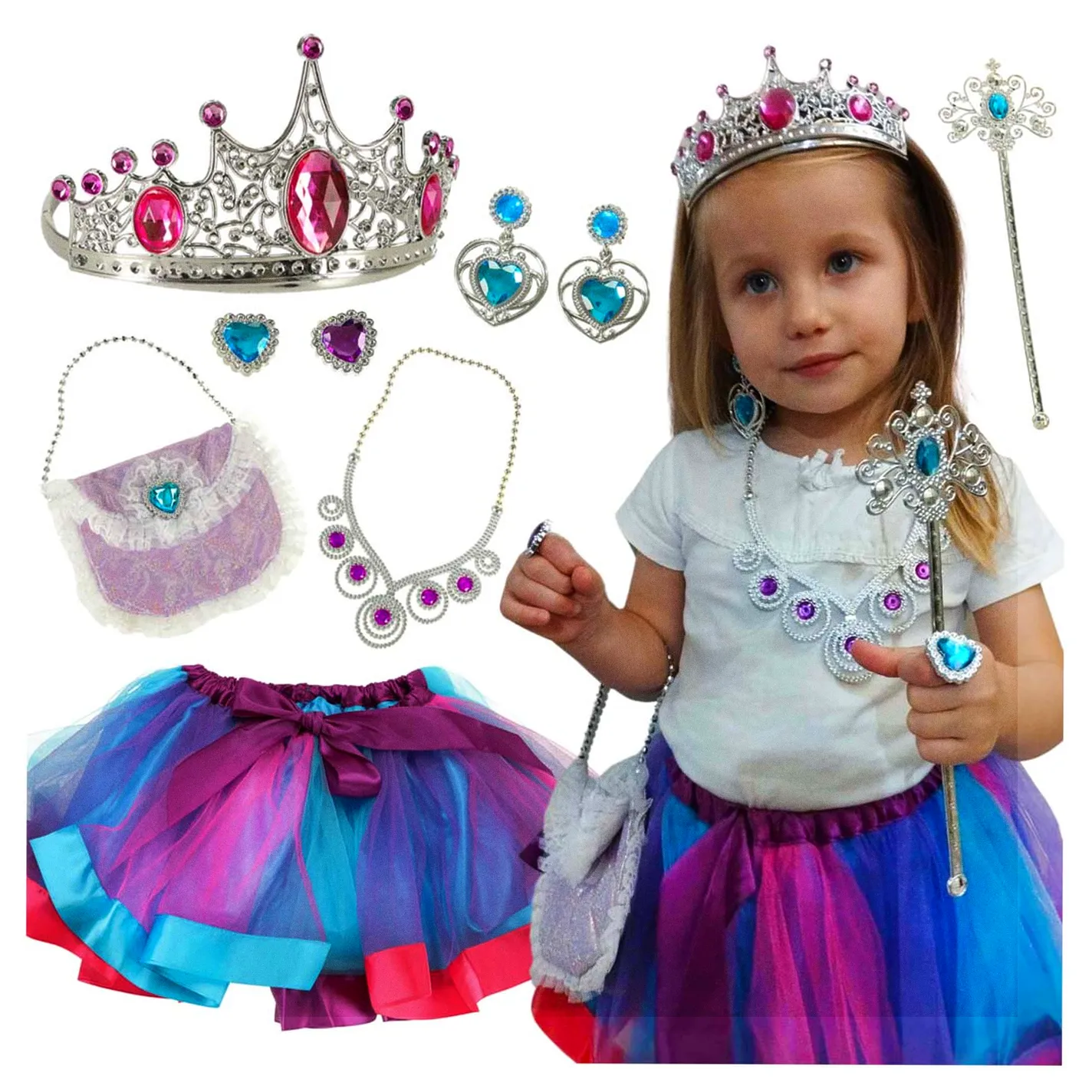 Kostium strój karnawałowy przebranie królowa księżniczka korona torebka 9 elementów - obrazek 8