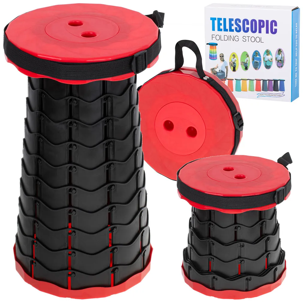 Krzesło składane taboret teleskopowy turystyczny przenośny czerwony 200kg