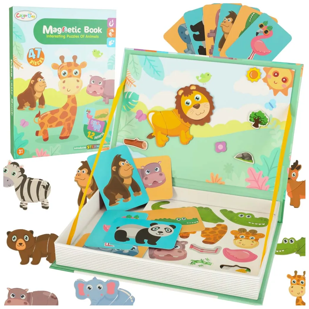 Książeczka magnetyczna układanka puzzle na magnes zwierzęta safari 47el.