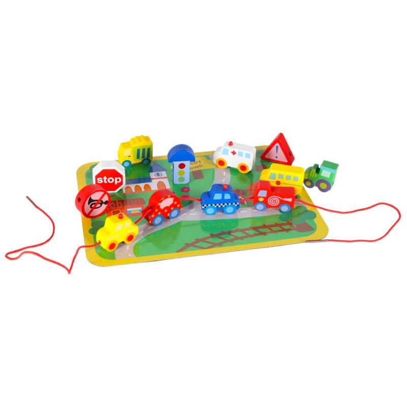 Klocki drewniane do nawlekania tablica plansza samochody pojazdy - obrazek 2