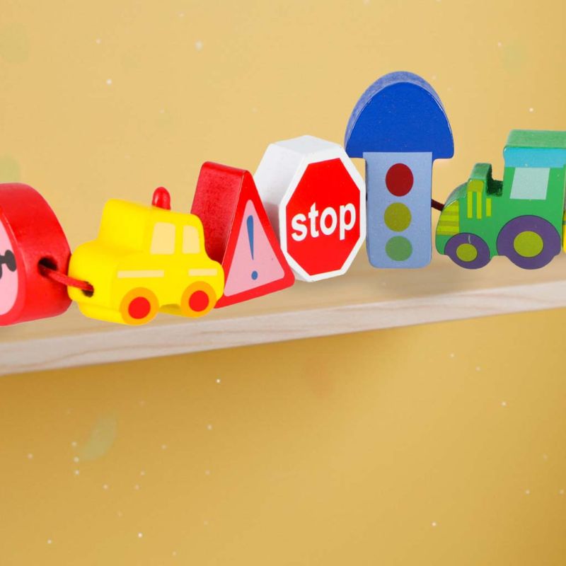 Klocki drewniane do nawlekania tablica plansza samochody pojazdy - obrazek 12