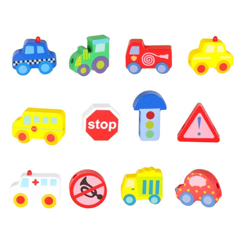 Klocki drewniane do nawlekania tablica plansza samochody pojazdy - obrazek 5