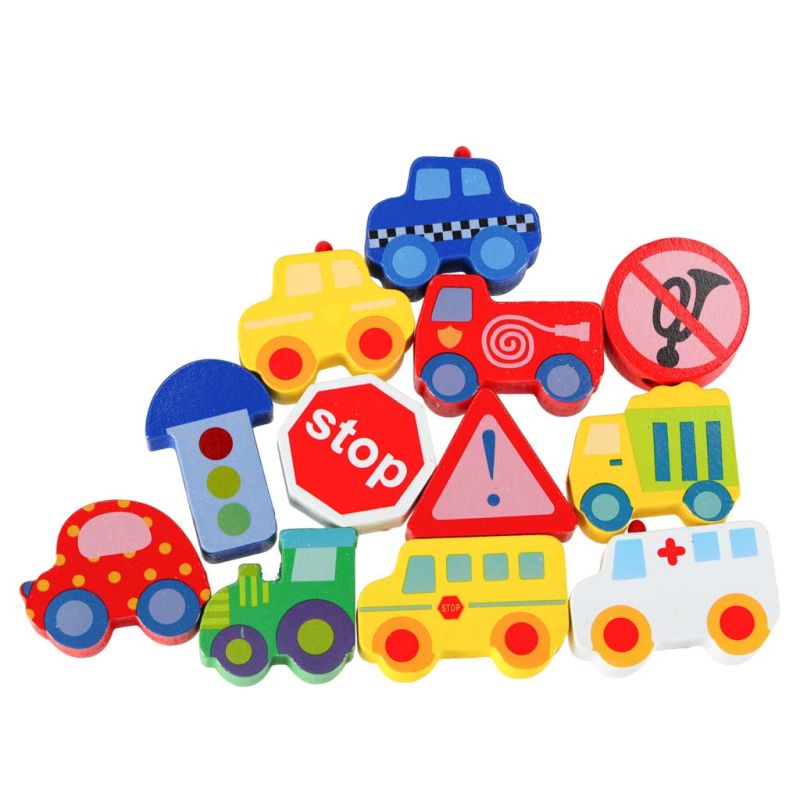 Klocki drewniane do nawlekania tablica plansza samochody pojazdy - obrazek 7