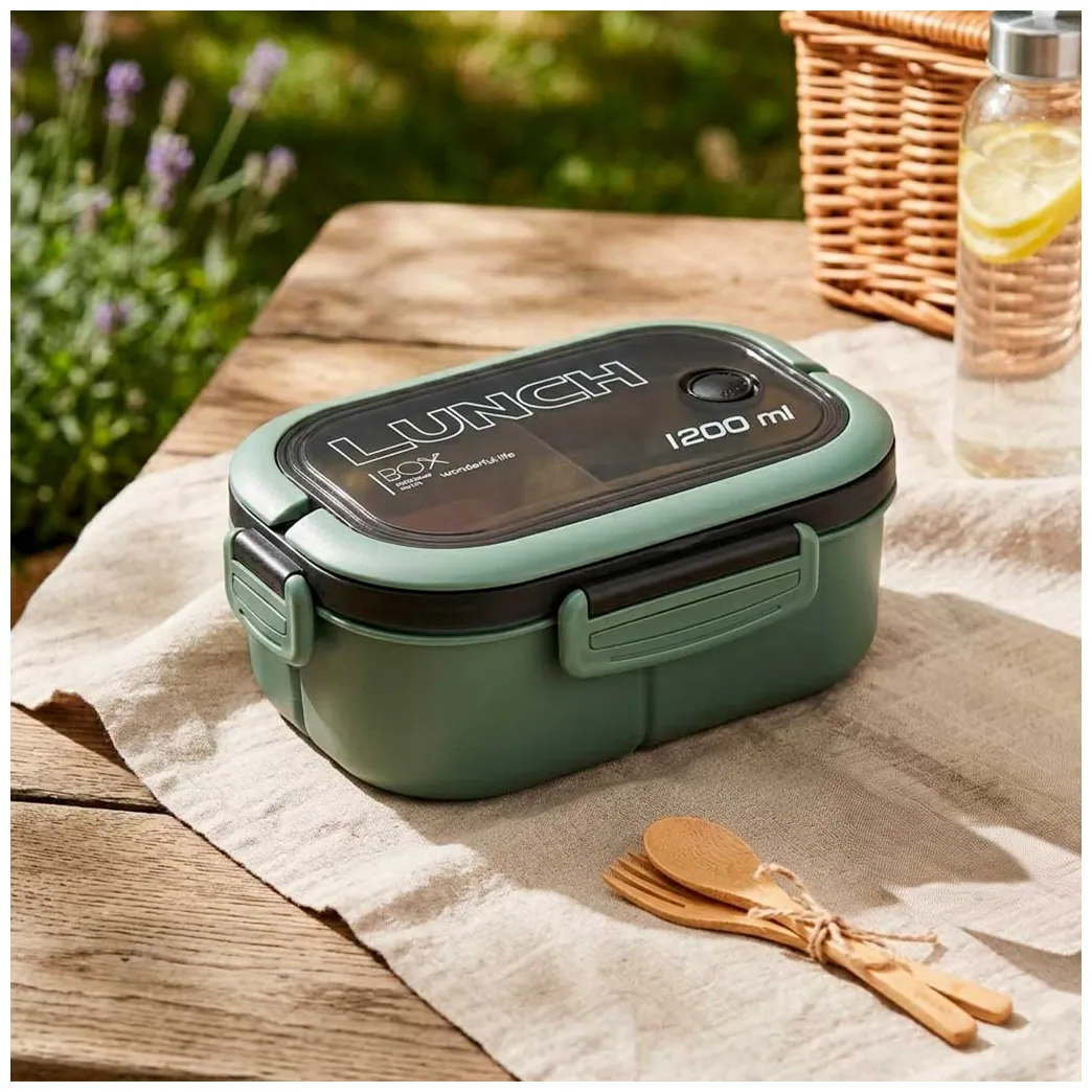 Lunch box śniadaniówka pudełko śniadaniowe z przegródkami dzielone 1200ml zielone - obrazek 11