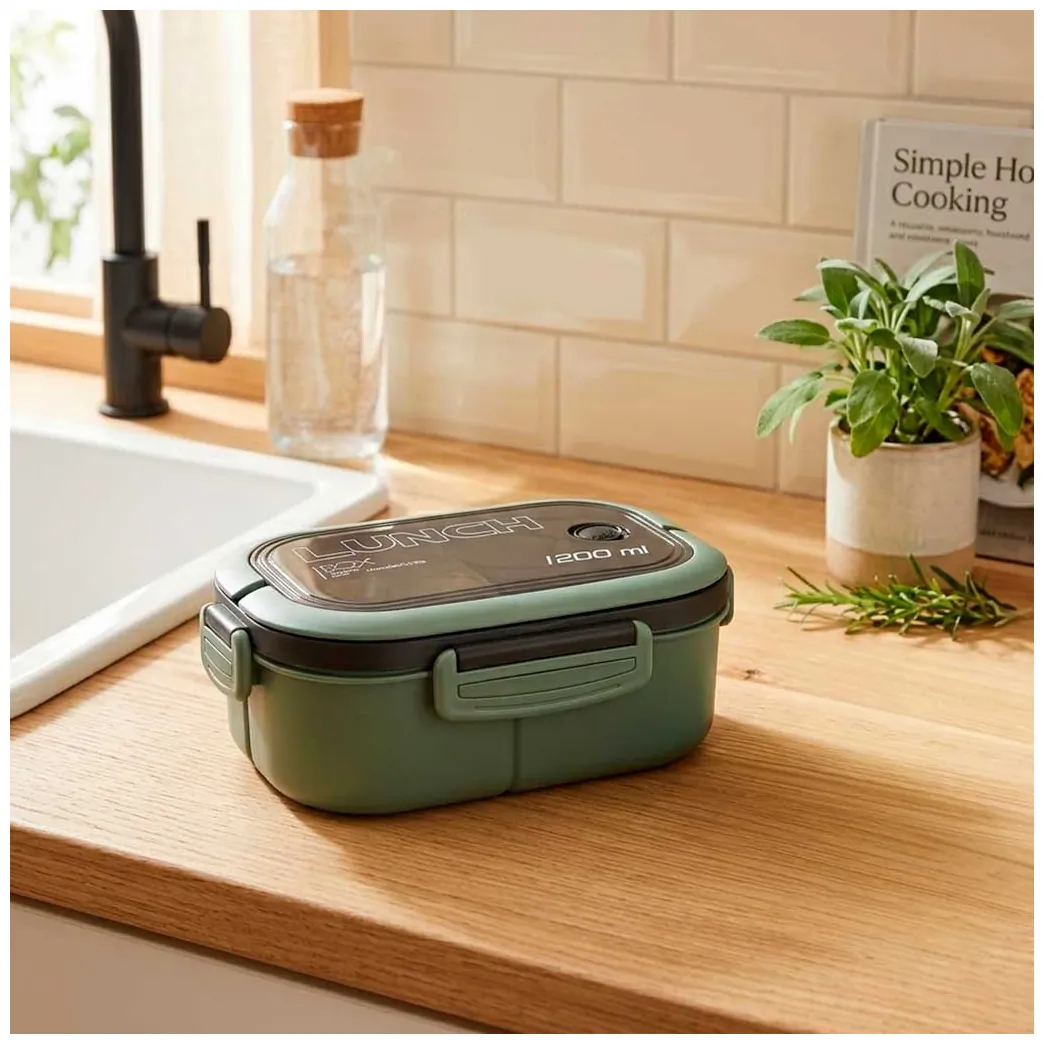 Lunch box śniadaniówka pudełko śniadaniowe z przegródkami dzielone 1200ml zielone - obrazek 12