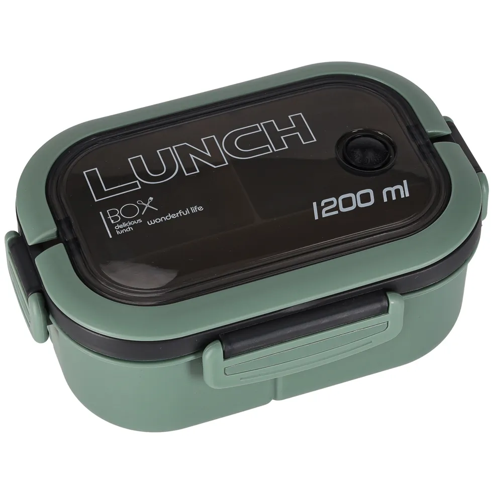 Lunch box śniadaniówka pudełko śniadaniowe z przegródkami dzielone 1200ml zielone - obrazek 2