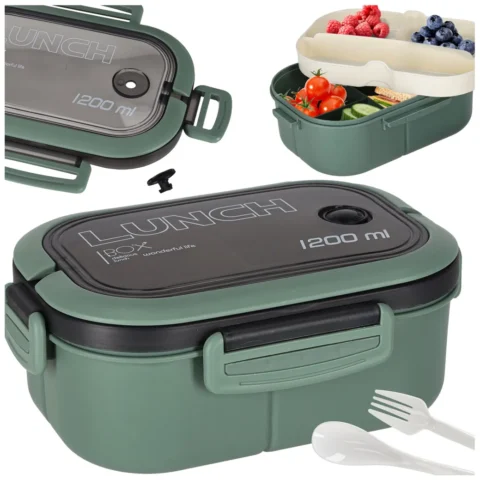 Lunch box śniadaniówka pudełko śniadaniowe z przegródkami dzielone 1200ml zielone