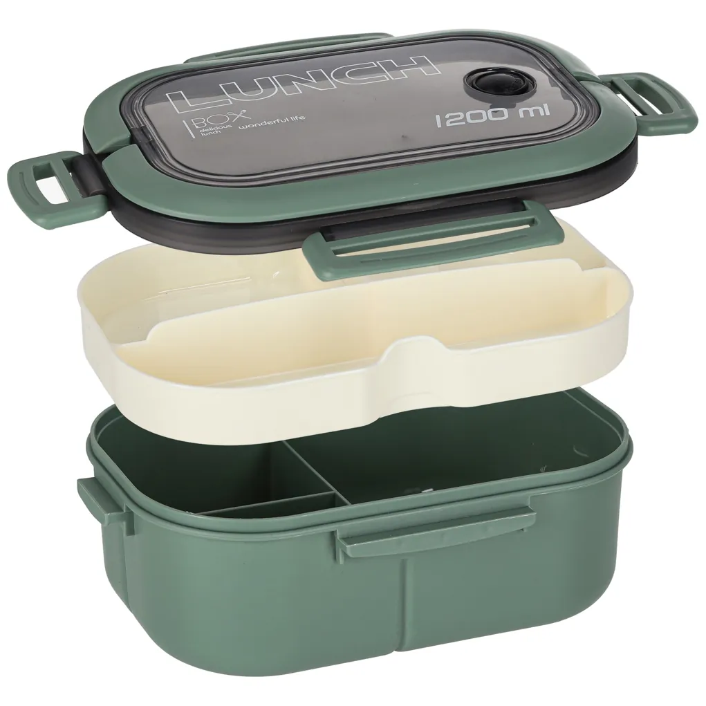 Lunch box śniadaniówka pudełko śniadaniowe z przegródkami dzielone 1200ml zielone - obrazek 5