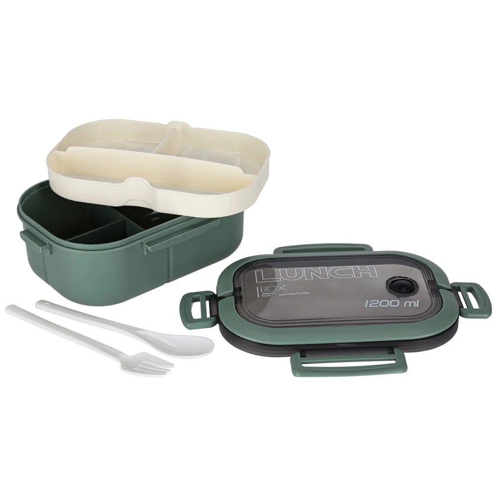 Lunch box śniadaniówka pudełko śniadaniowe z przegródkami dzielone 1200ml zielone - obrazek 8