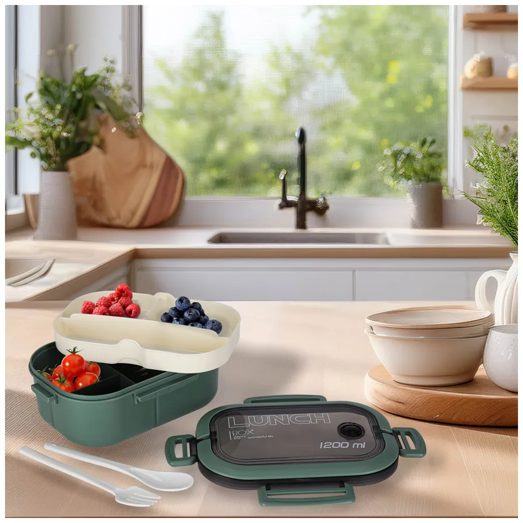 Lunch box śniadaniówka pudełko śniadaniowe z przegródkami dzielone 1200ml zielone - obrazek 9