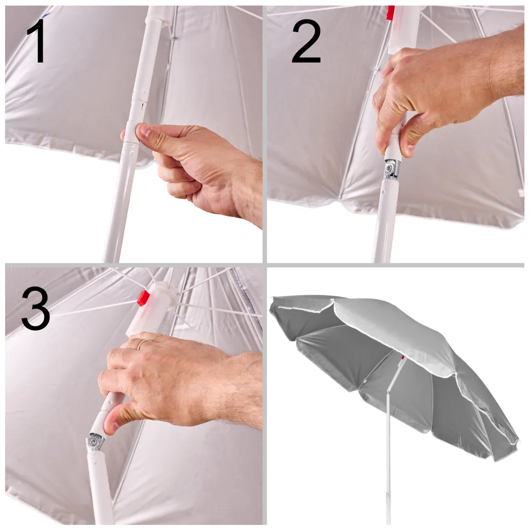 Parasol ogrodowy plażowy regulowany łamany składany UV 150cm szary - obrazek 3