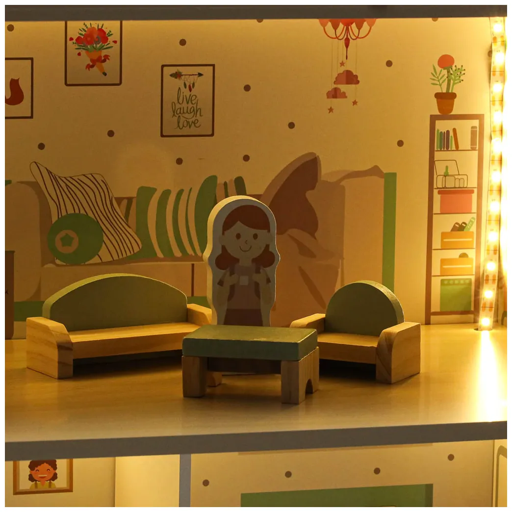 Domek dla lalek drewniany LULILO Peonio 70cm LED róż - obrazek 12