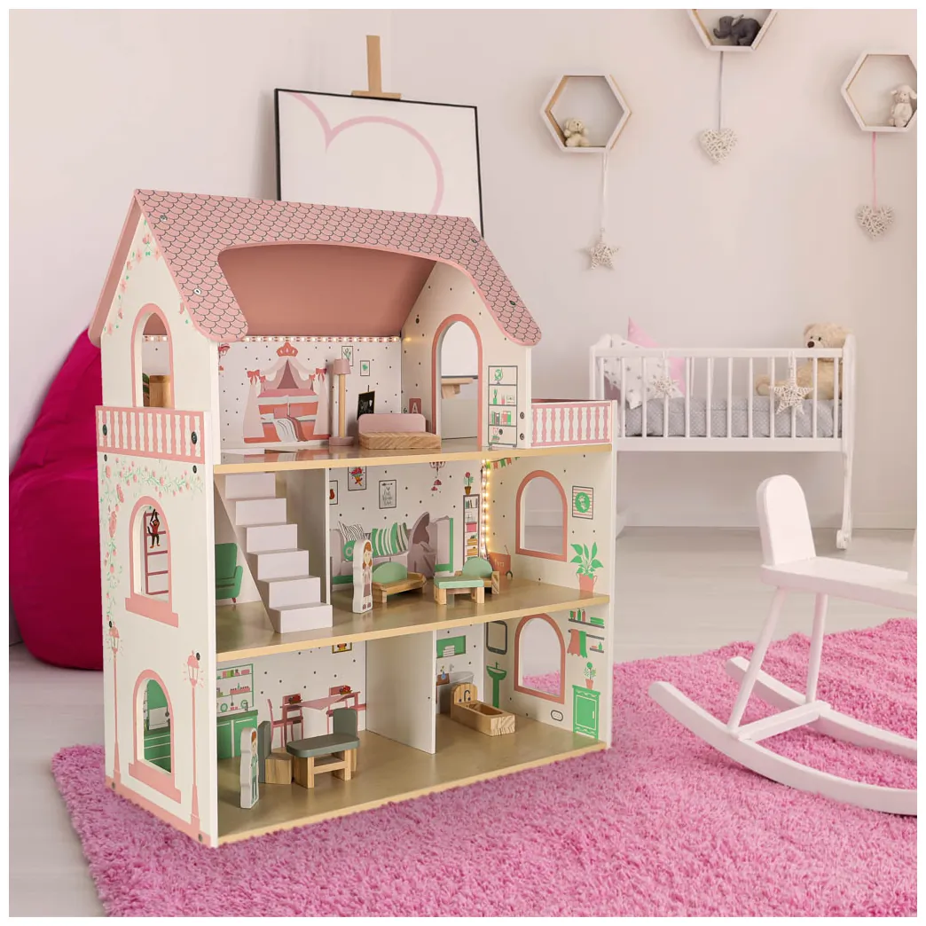 Domek dla lalek drewniany LULILO Peonio 70cm LED róż - obrazek 14
