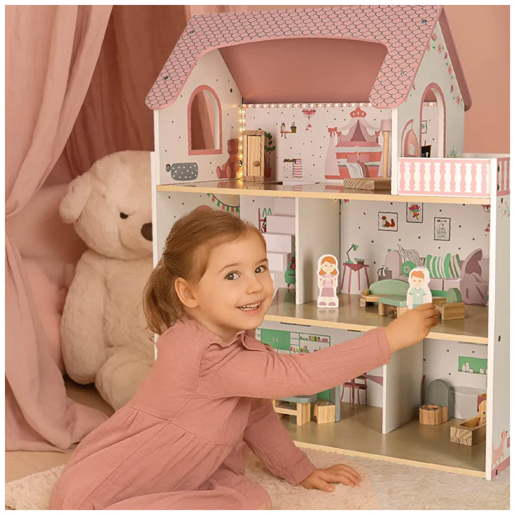 Domek dla lalek drewniany LULILO Peonio 70cm LED róż - obrazek 15