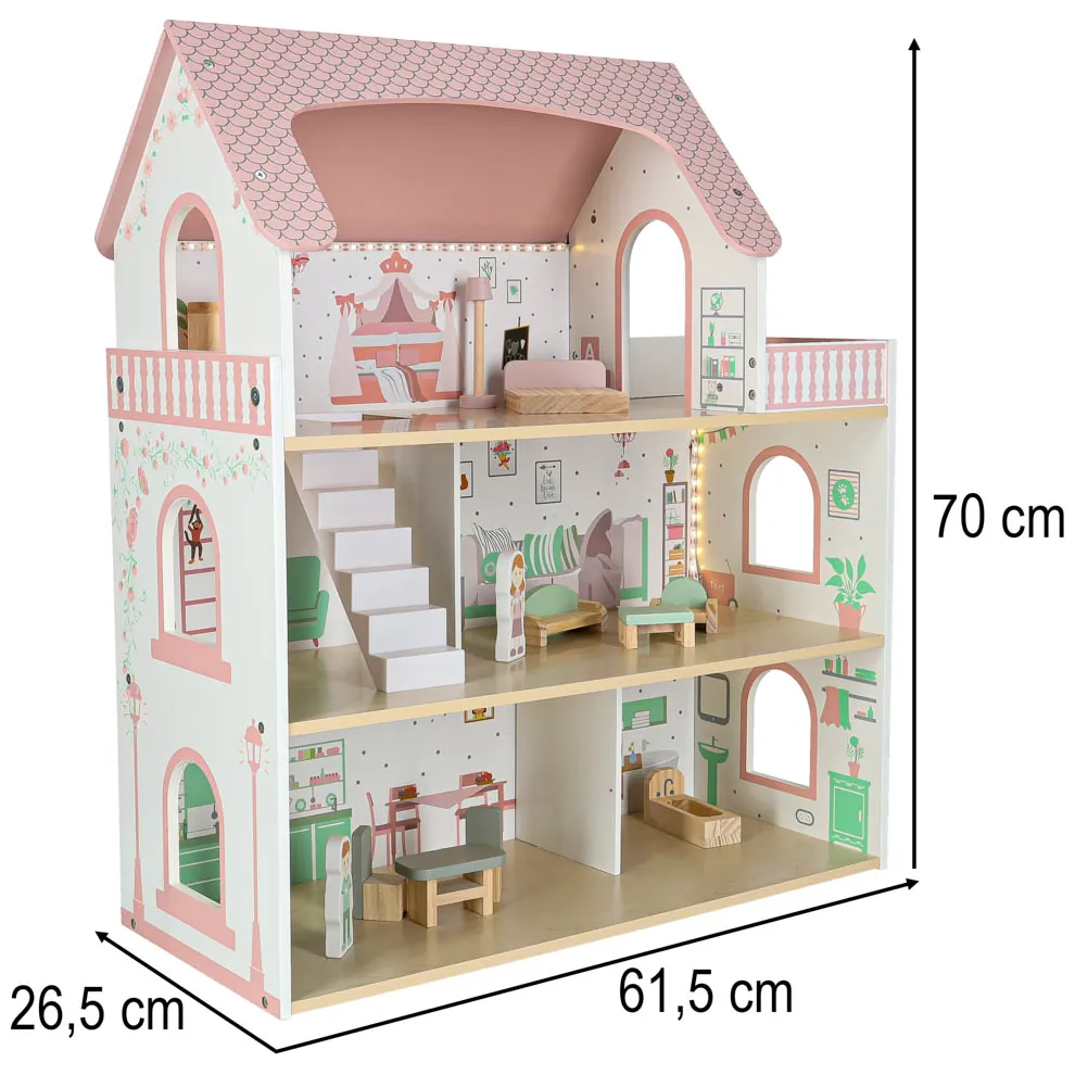 Domek dla lalek drewniany LULILO Peonio 70cm LED róż - obrazek 16