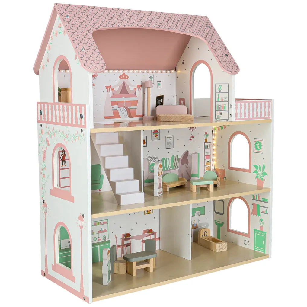 Domek dla lalek drewniany LULILO Peonio 70cm LED róż - obrazek 3