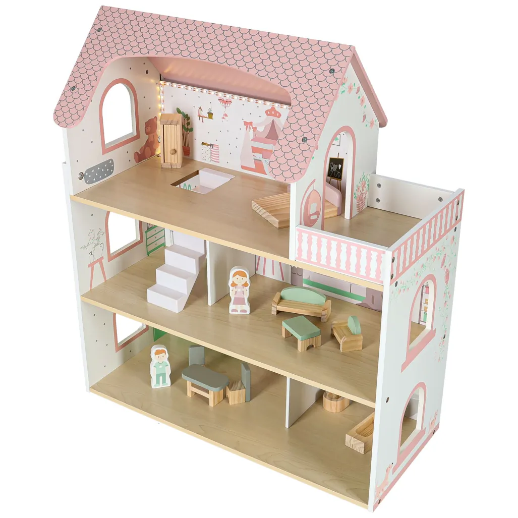 Domek dla lalek drewniany LULILO Peonio 70cm LED róż - obrazek 4