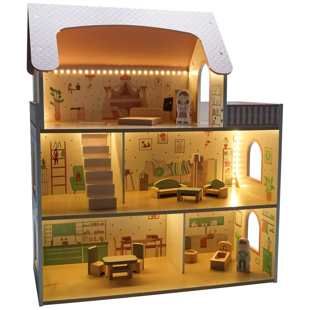 Domek dla lalek drewniany LULILO Peonio 70cm LED róż - obrazek 5
