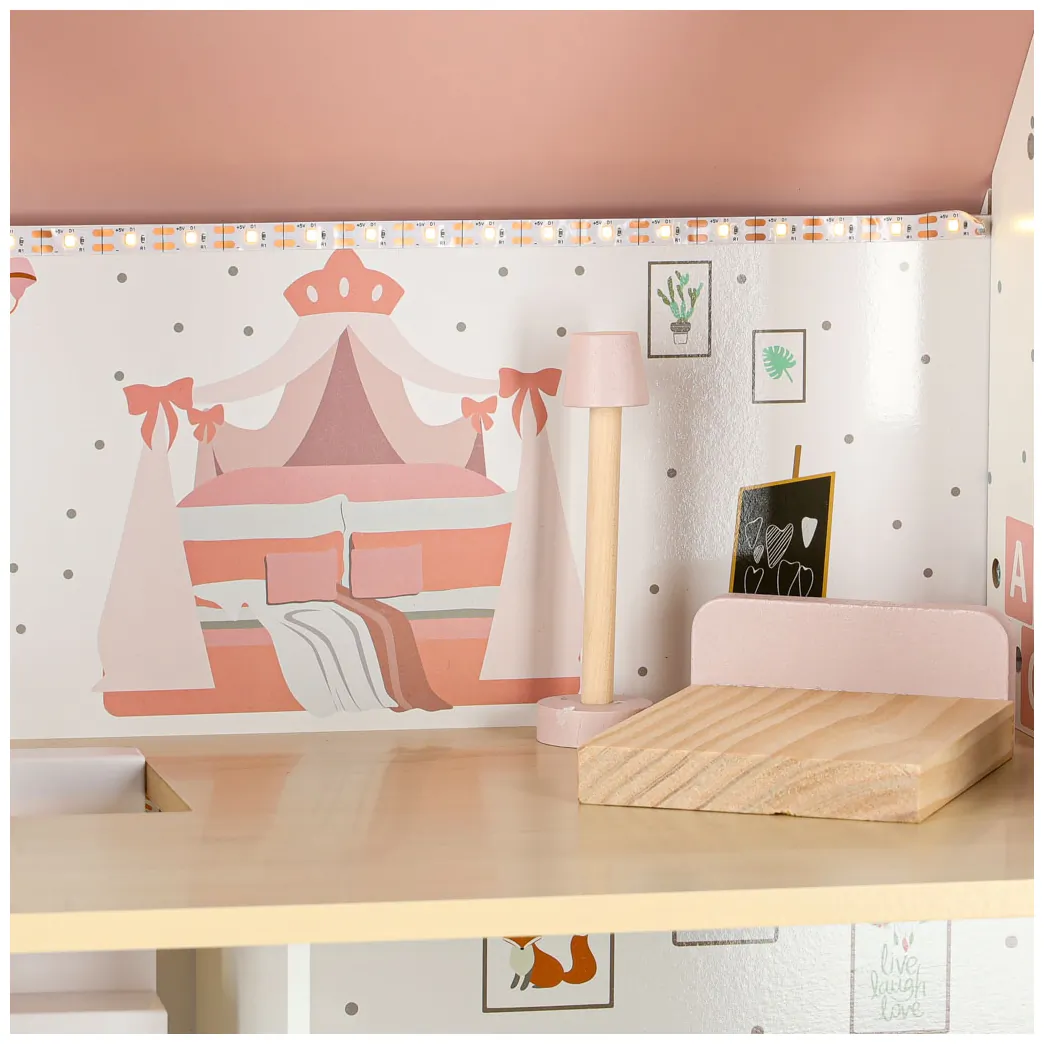 Domek dla lalek drewniany LULILO Peonio 70cm LED róż - obrazek 9