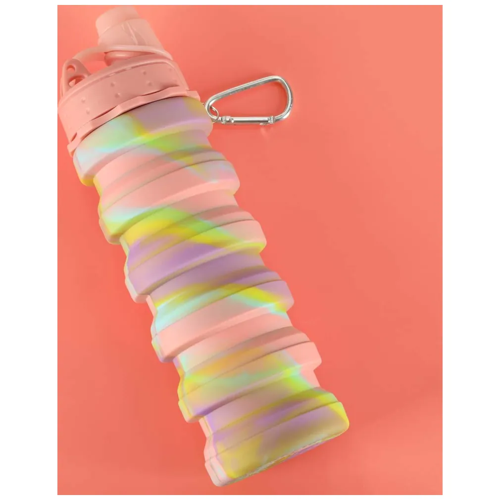 Butelka na wodę bidon silikonowy składany z uchwytem BPA FREE 500ml tęczowy - obrazek 12